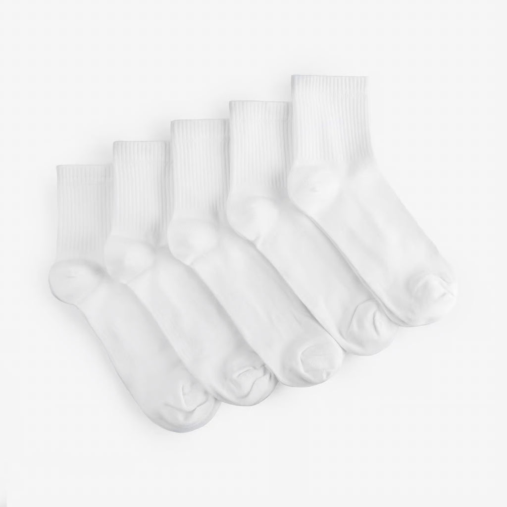 Everyday all White Socks middle 5 pcs